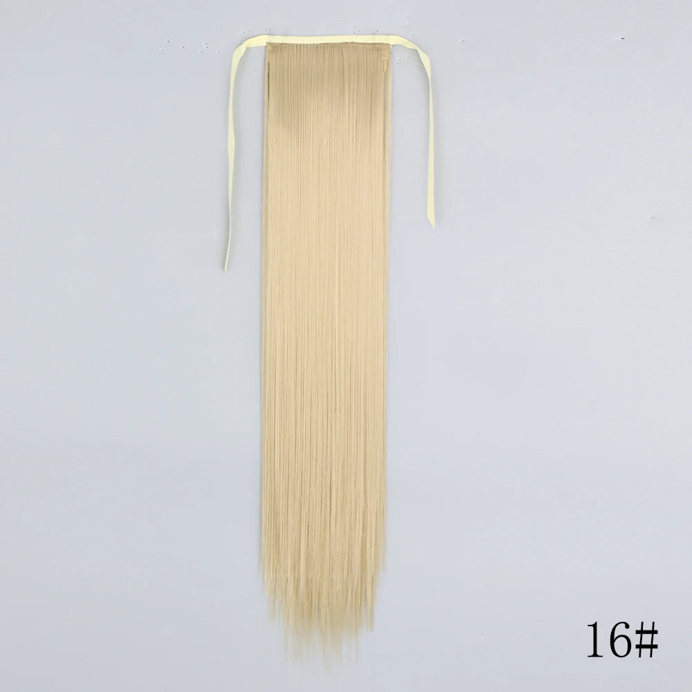 22 34inches Long Straight Ponytail Synthetic Extensions Heat Resistant Hair Wrap Around Pony Hairpiece for Women