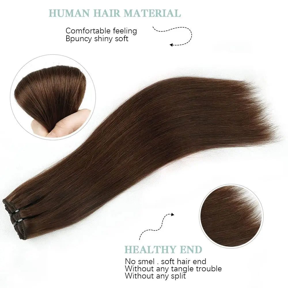 Brown Clip In Hair Extensions Real Human Hair Brazilian For Women Straight Hair 8pcs 120gram Remy Human Hair Thick Silky  Soft