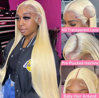 613 Blonde Straight Lace Frontal Wig – 13x4 HD Transparent, Pre-Plucked & Glueless Human Hair Wig