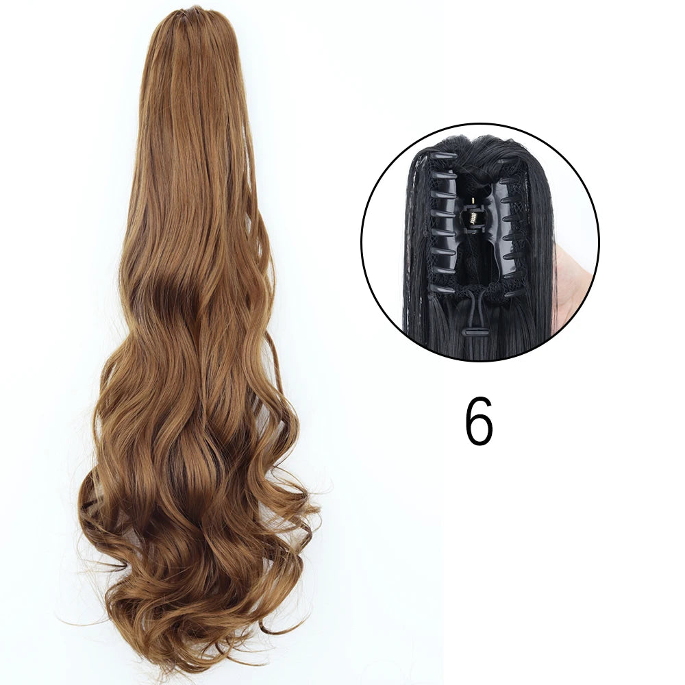 Synthetic Long Straight Claw Clip On Ponytail Hair Extensions 24Inch Heat Resistant Pony Tail Hair piece For Women Daily Party