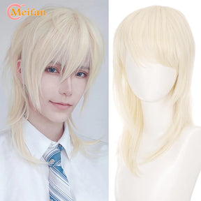 MEIFAN Synthetic Short Cosplay Lolita Anime Men Wig Male Straight Hair High Temperature Fiber Pink Blue Blonde Ombre Black Wig