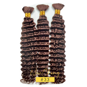 2 Bundles Human Braiding Hair for Boho Braids, 14Inch 100G 10A Brazilian Virgin Deep Wave Bulk Human Hair for Braiding