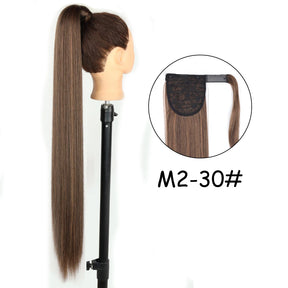 34inches Synthetic Ponytail Hair Extension Clip in Fake Wig Hairpiece Blonde Wrap Around Pigtail Long Smooth Overhead Pony Tail