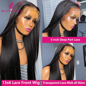 Beauty Grace Straight 13X6 Lace Front Wigs Human Hair Lace Frontal Wig  Brazilian Bone Straight 100% Human Hair Wigs