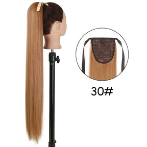 34inches Synthetic Ponytail Hair Extension Clip in Fake Wig Hairpiece Blonde Wrap Around Pigtail Long Smooth Overhead Pony Tail