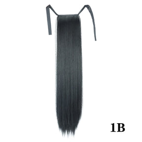 Synthetic Hair 22''' Long Straight Heat-Resistant Straight Hair With Ponytail Fake Hair Chip-in Natural Hairpiece Headwear