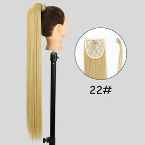 34inches Synthetic Ponytail Hair Extension Clip in Fake Wig Hairpiece Blonde Wrap Around Pigtail Long Smooth Overhead Pony Tail