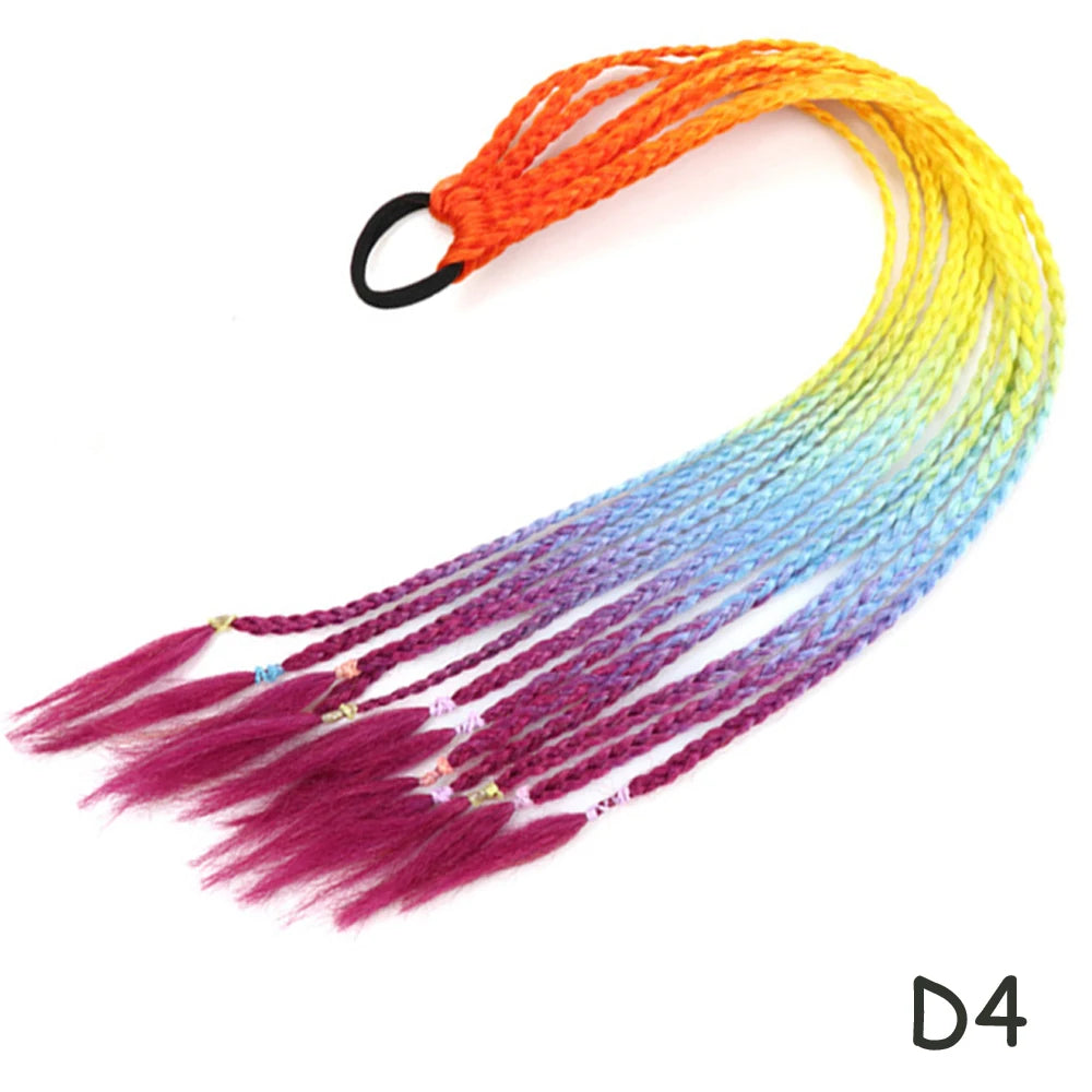 AZQUEEN Synthetic Colored Braided Ponytail Hair Extension Rainbow Color Braids Pony Tail With Elastic Band Girl's Pigtail