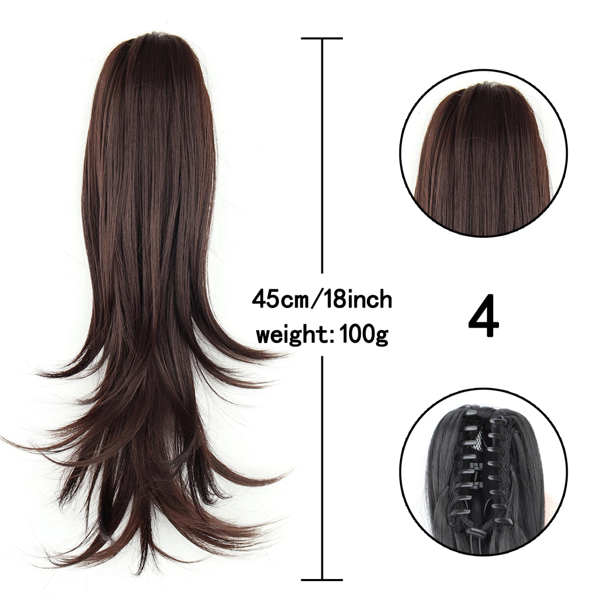 Synthetic Claw Clip Ponytail Hair Extensions 18 Inch Long Wavy Pony Tail Fake Hairpiece For Women Black Brown Layered