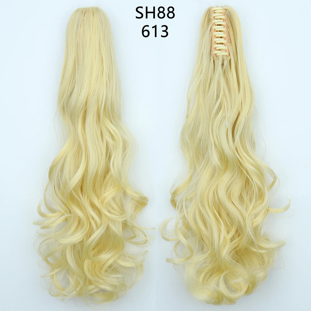 Azqueen Heat Resistant Synthetic Ponytai Hair 22" Wavy Claw Clip in Golden black Hair Extensions Ponytail