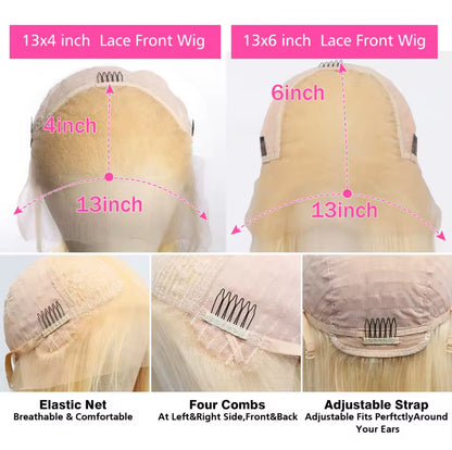613 Blonde Straight Lace Frontal Wig – 13x4 HD Transparent, Pre-Plucked & Glueless Human Hair Wig