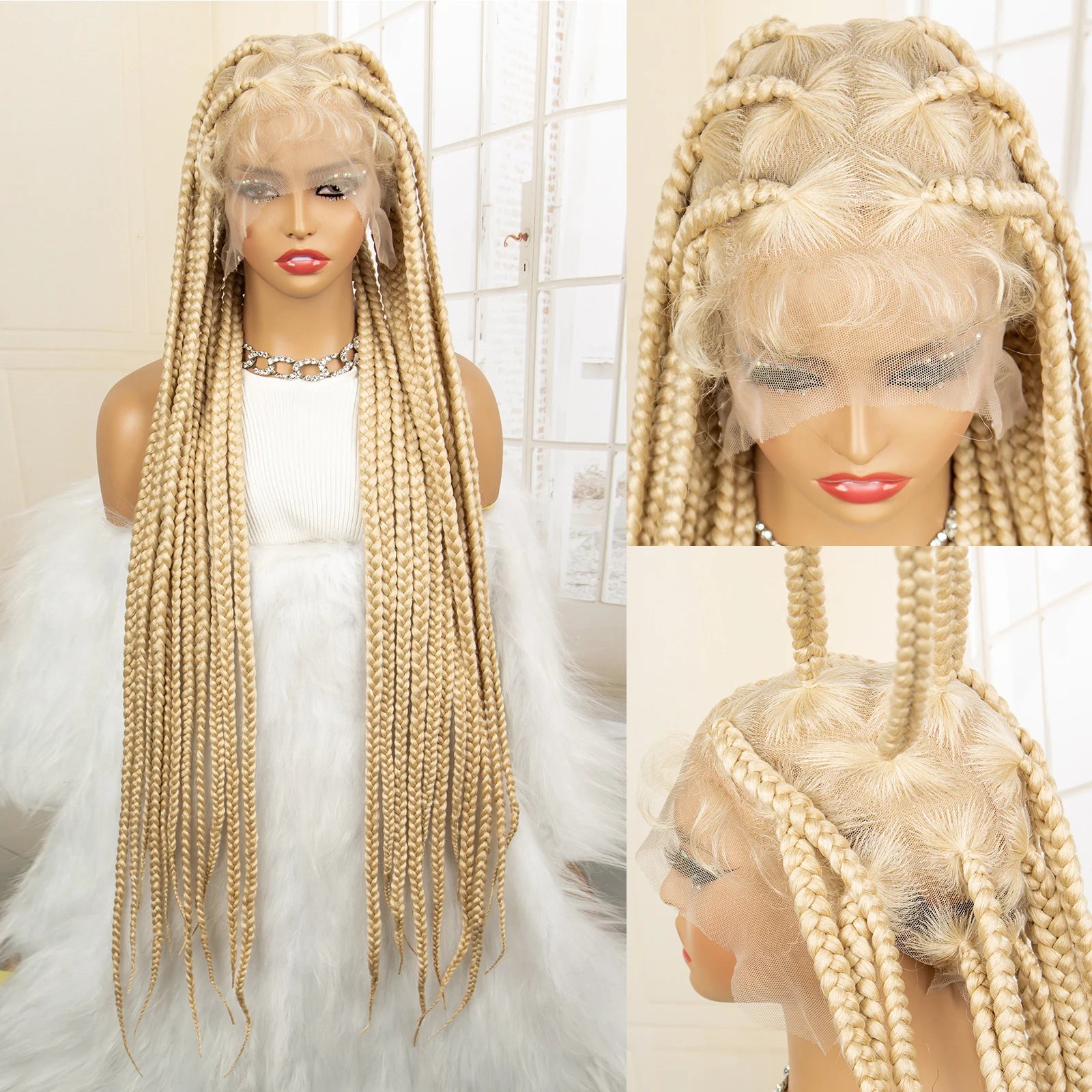 Synthetic Full Lace Big Knotless Box Braided Wigs for Women 36 Inches Lace Frontal Cornrow Braiding Wig with Baby Hair