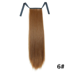 Synthetic Hair 22''' Long Straight Heat-Resistant Straight Hair With Ponytail Fake Hair Chip-in Natural Hairpiece Headwear