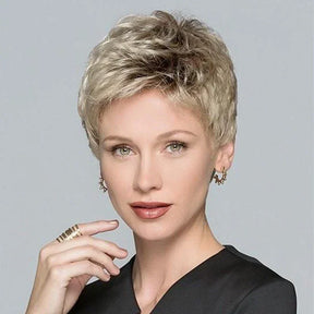 Women's Fashion Short Synthetic Wigs Pixie Cut Blonde Ombre Hair Costume Party Female Natural Curly Wavy Wig