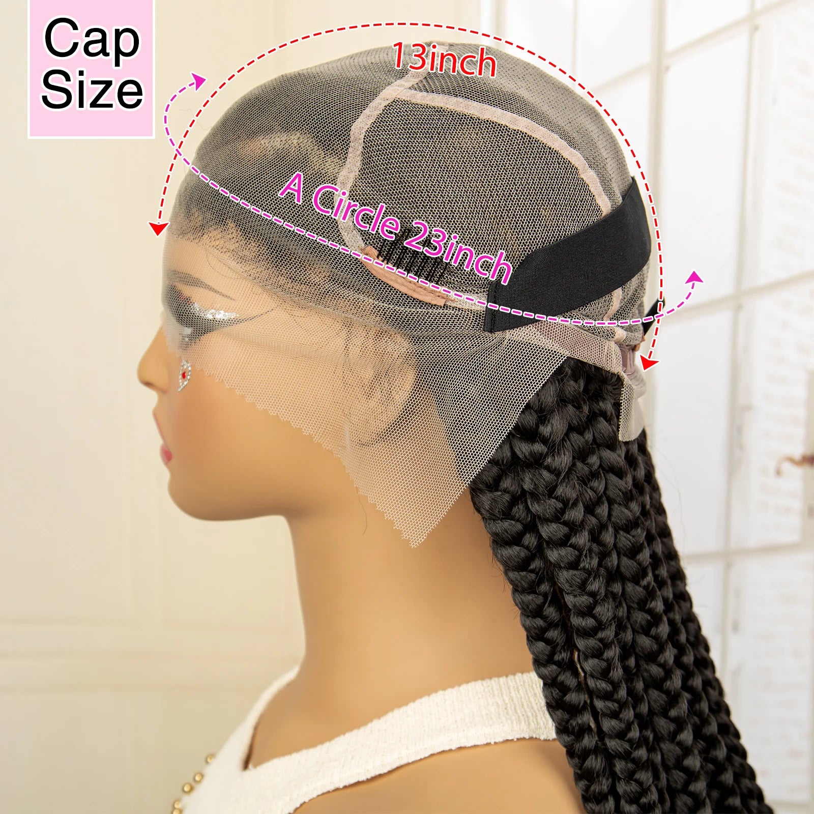 Braided Wigs Synthetic Lace Front Wig 360 Lace Cornrow Braided Wigs with Baby Hair Knotless 38 Inches Braid Wig for Black Women