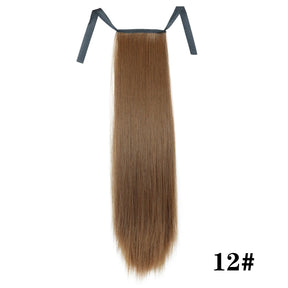 Synthetic Hair 22''' Long Straight Heat-Resistant Straight Hair With Ponytail Fake Hair Chip-in Natural Hairpiece Headwear