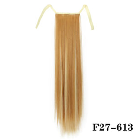 Synthetic Hair 22''' Long Straight Heat-Resistant Straight Hair With Ponytail Fake Hair Chip-in Natural Hairpiece Headwear