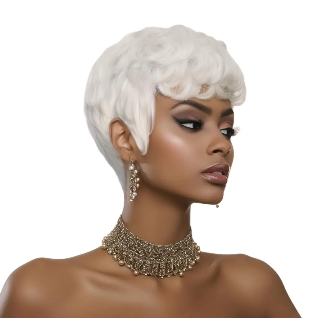 Black women's short wig delicately cut wig Black women's short curly hair natural wave layering replacement wig, wig with bangs