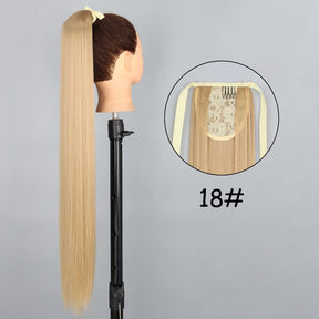 34inches Synthetic Ponytail Hair Extension Clip in Fake Wig Hairpiece Blonde Wrap Around Pigtail Long Smooth Overhead Pony Tail