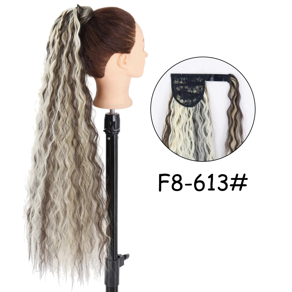 34inches Synthetic Ponytail Hair Extension Clip in Fake Wig Hairpiece Blonde Wrap Around Pigtail Long Smooth Overhead Pony Tail