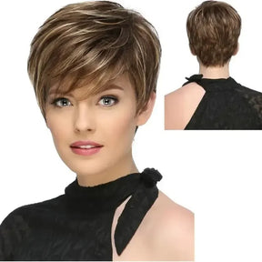 Women's Fashion Short Synthetic Wigs Pixie Cut Blonde Ombre Hair Costume Party Female Natural Curly Wavy Wig