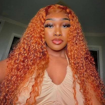 13x4 Curly Ginger Deep Wave Lace Front Human Hair Orange 13x6 Brazilian Hair Lace Frontal Wig 200 Density For Black Women