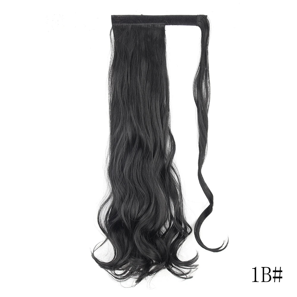 22 34inches Long Straight Ponytail Synthetic Extensions Heat Resistant Hair Wrap Around Pony Hairpiece for Women