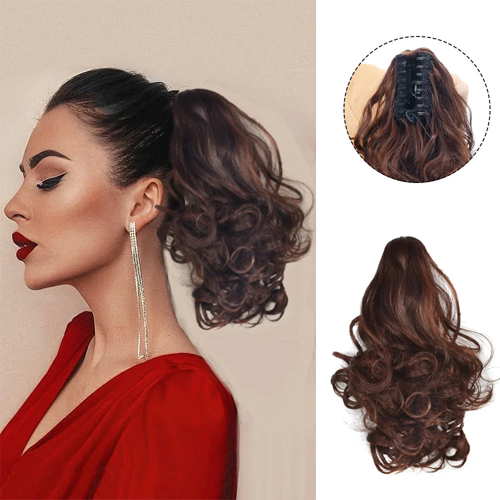 Claw Ponytail Clip in Wavy Hair Extensions Short Curly Ponytail 12 Inch Natural Wave Hair Accessories for Women Girls Daily Use