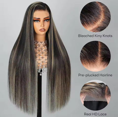 Real Hair Wig, Front Lace 13X5X1 Straight Highlight 1B 27 Hair Wigs