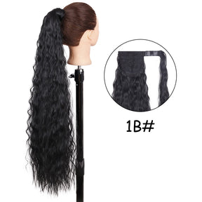 34inches Synthetic Ponytail Hair Extension Clip in Fake Wig Hairpiece Blonde Wrap Around Pigtail Long Smooth Overhead Pony Tail