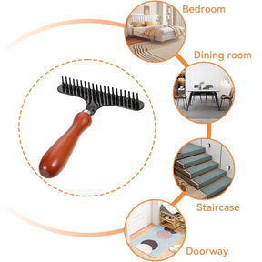 Carpet Groomer Rake Pet Hair Remover,Iron Comb With Wooden Handle For Carpets Rugs Removal 1 PCS