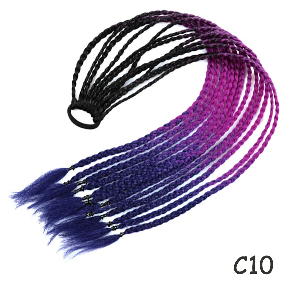 AZQUEEN Synthetic Colored Braided Ponytail Hair Extension Rainbow Color Braids Pony Tail With Elastic Band Girl's Pigtail