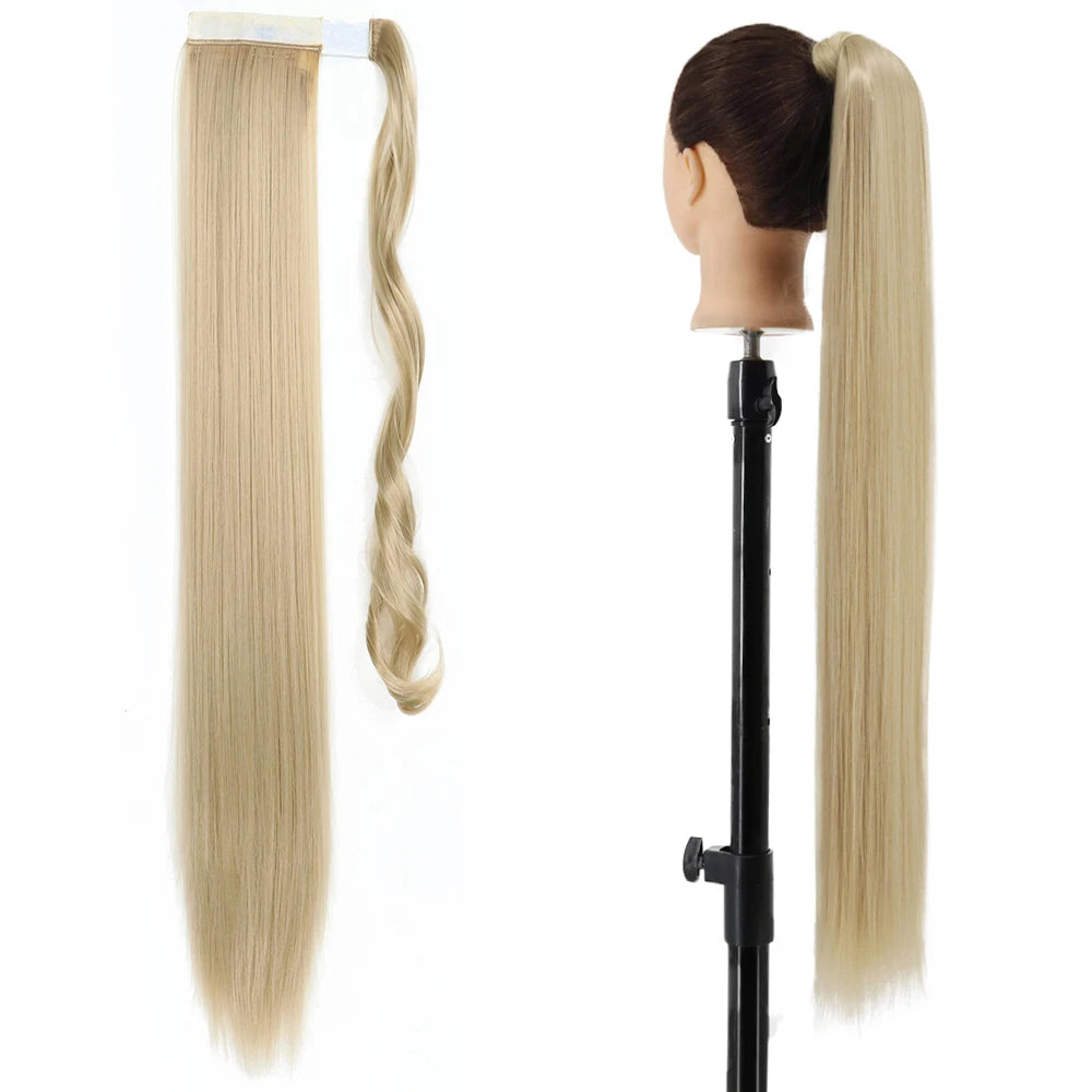 Synthetic Ponytail Hair Extension Long Straight Clip In Natural Hairpiece Black Blonde Hairstyle 85cm Wrap Around Pony Tail