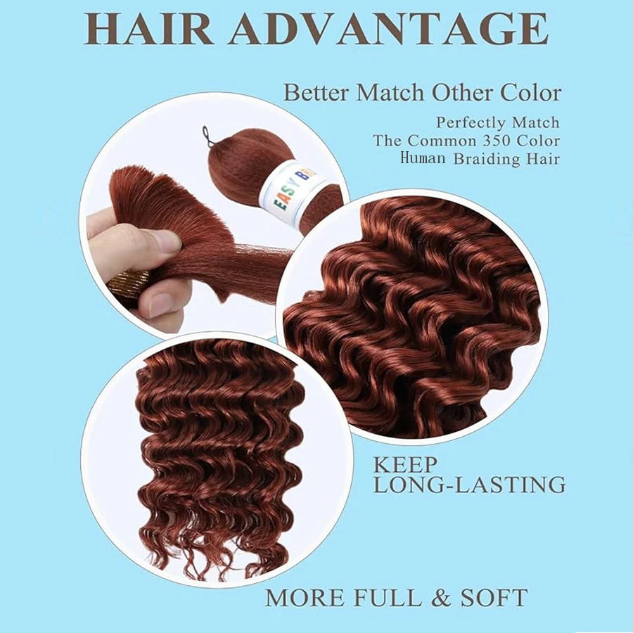 350# Bulk Human Hair For Braiding Deep Wave for 2 Bundle 10A Virgin Copper Curly Human Hair Bundles For Women Hair Extensions