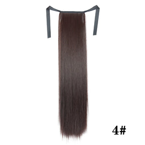 Synthetic Hair 22''' Long Straight Heat-Resistant Straight Hair With Ponytail Fake Hair Chip-in Natural Hairpiece Headwear