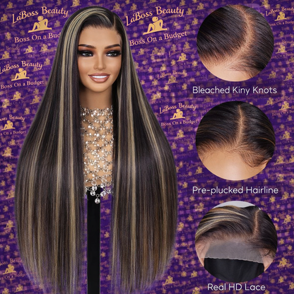 Real Hair Wig, Front Lace 13X5X1 Straight Highlight 1B 27 Hair Wigs