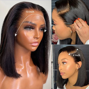 200 Density Straight Short Bob Lace Wig 13x4 Lace Closure Bob Wigs 100% Human Hair 4x4 Lace Front Wig For Black Women 12 14 Inch