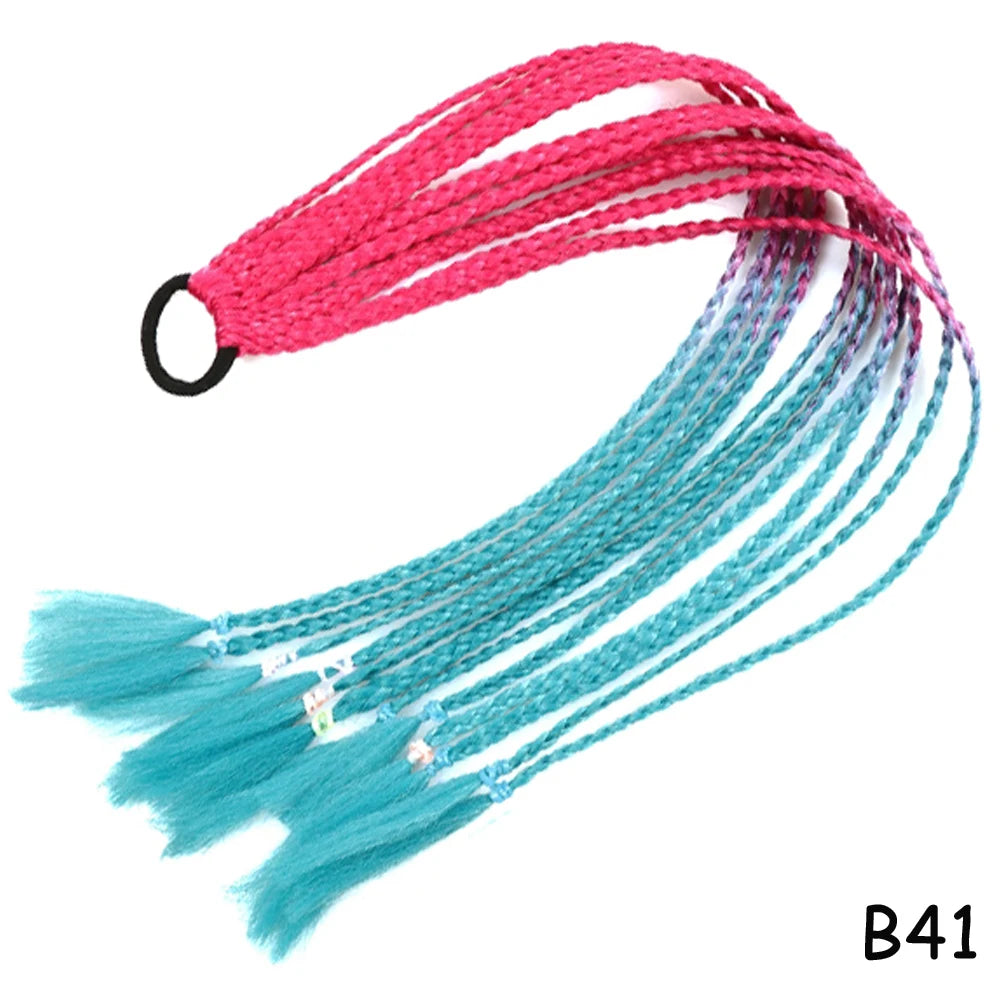 AZQUEEN Synthetic Colored Braided Ponytail Hair Extension Rainbow Color Braids Pony Tail With Elastic Band Girl's Pigtail