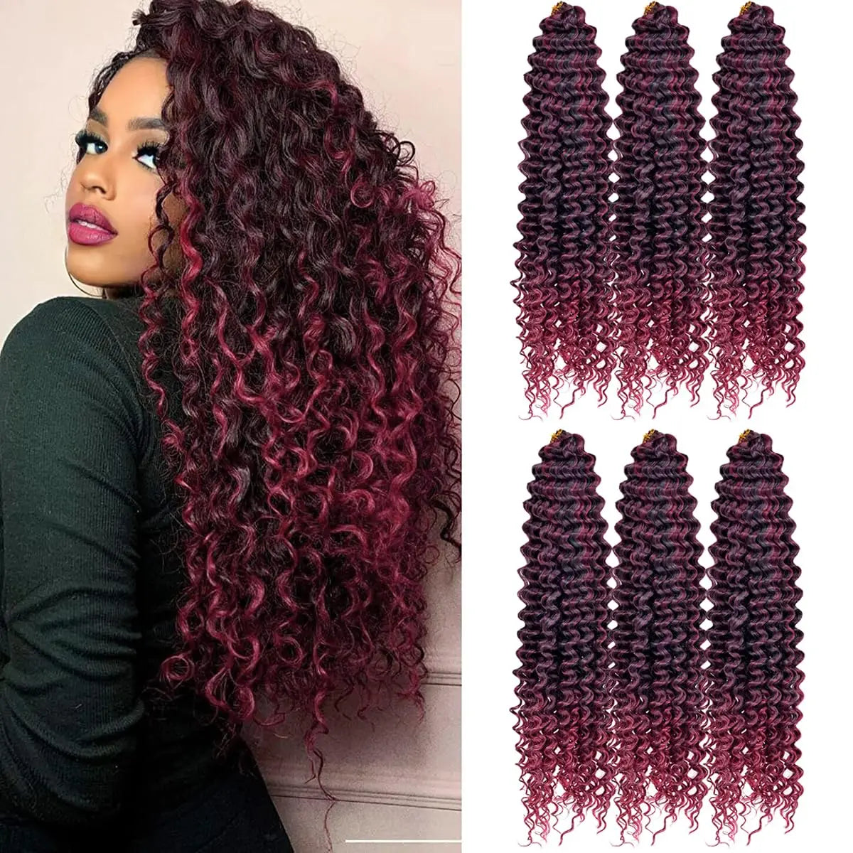 Ocean Wave Ombre Braiding Hair Extensions 22 28Inch Synthetic Twist Ripple Crochet Deep Wave Braids Hair Extensions For Women