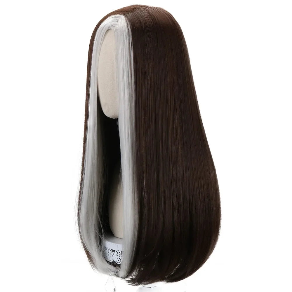 ACAG Long Straight Synthetic Silver Brown 24" Cosplay Rogue Wig Women Girls Anime Hair Wigs for Party Costume Halloween