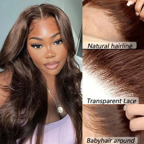 13x4 Chocolate Brown Body Wave Lace Front Wigs 180% Transparent Lace Frontal Wig Pre Plucked Colored Human Hair Wig For Women