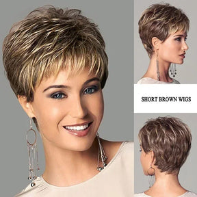 Women's Fashion Short Synthetic Wigs Pixie Cut Blonde Ombre Hair Costume Party Female Natural Curly Wavy Wig