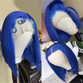 200 High Density Blue Lace Front Straight Wig 100% Human Hair Short Bob 13x4 Transparent Frontal Lace Wigs For Women