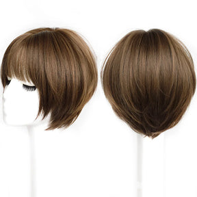 BEAUTYCODE Synthetic Straight Bob Hair Wig for Women  Short Wigs with Bangs Heat Resistant Dark Brown Hair Cosplay Wig