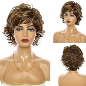 Women's Fashion Short Synthetic Wigs Pixie Cut Blonde Ombre Hair Costume Party Female Natural Curly Wavy Wig