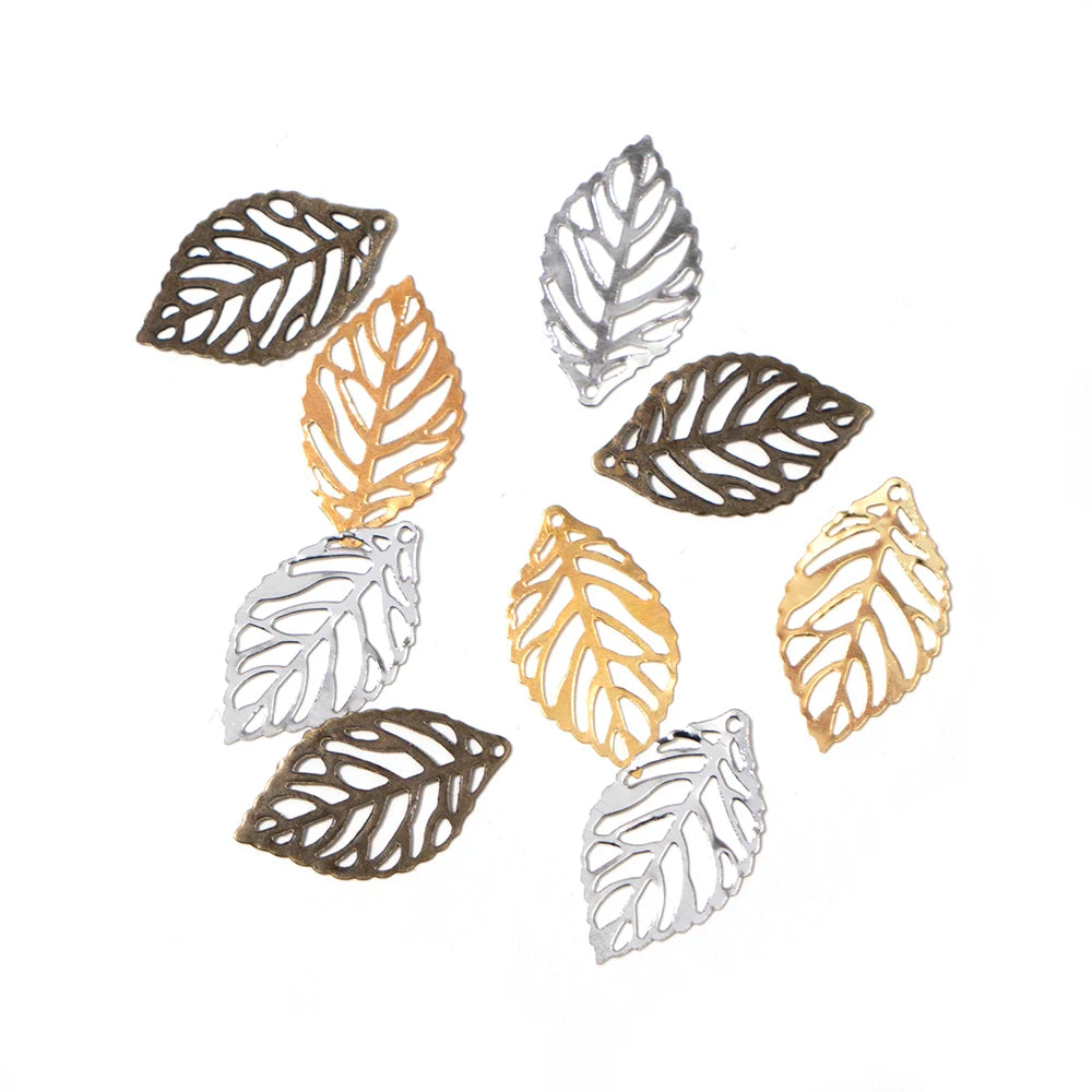 50pcs Craft Hollow Leaves Pendant Jewelry Accessories Golden Charm Filigree Jewelry Making Plated Vintage for Hair Comb Hot New