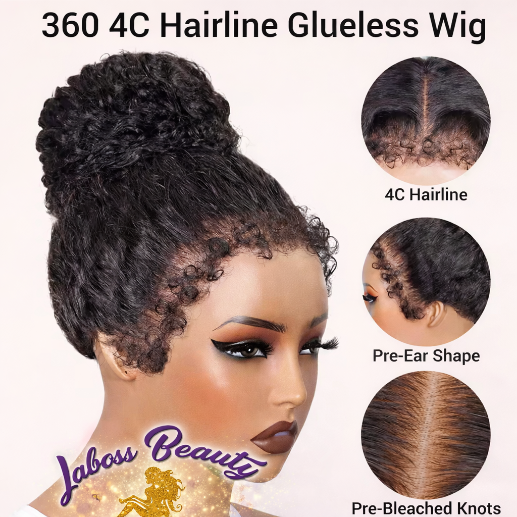 LaBoss Beauty Invisible Strap 360 4C Hairline Glueless Wig – Beginner Friendly, Pre-Bleached Knots