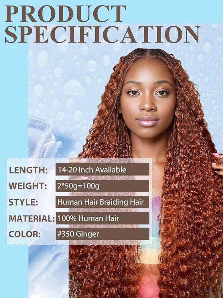 350# Bulk Human Hair For Braiding Deep Wave for 2 Bundle 10A Virgin Copper Curly Human Hair Bundles For Women Hair Extensions