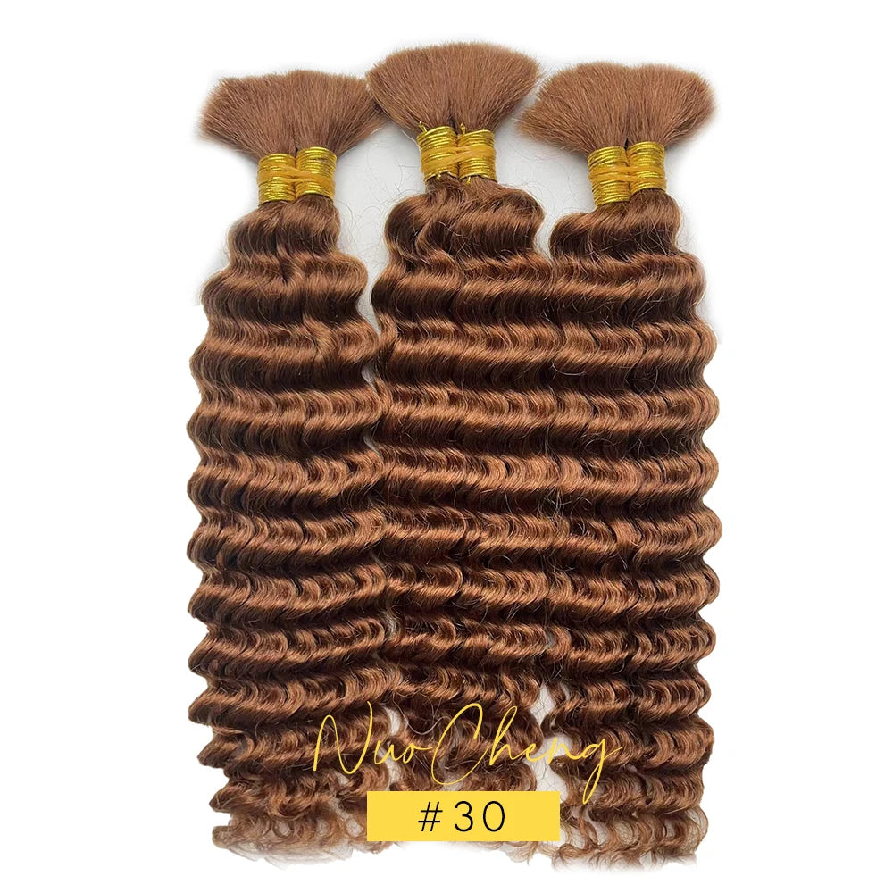 2 Bundles Human Braiding Hair for Boho Braids, 14Inch 100G 10A Brazilian Virgin Deep Wave Bulk Human Hair for Braiding