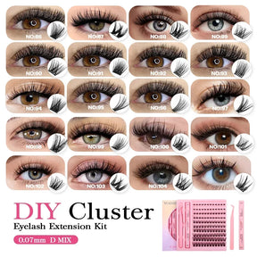 10cases/lot DIY Eyelash Extension Kit at Home Natural Clusters Wispy Lash with Lash Bond and Seal Makeup For Women